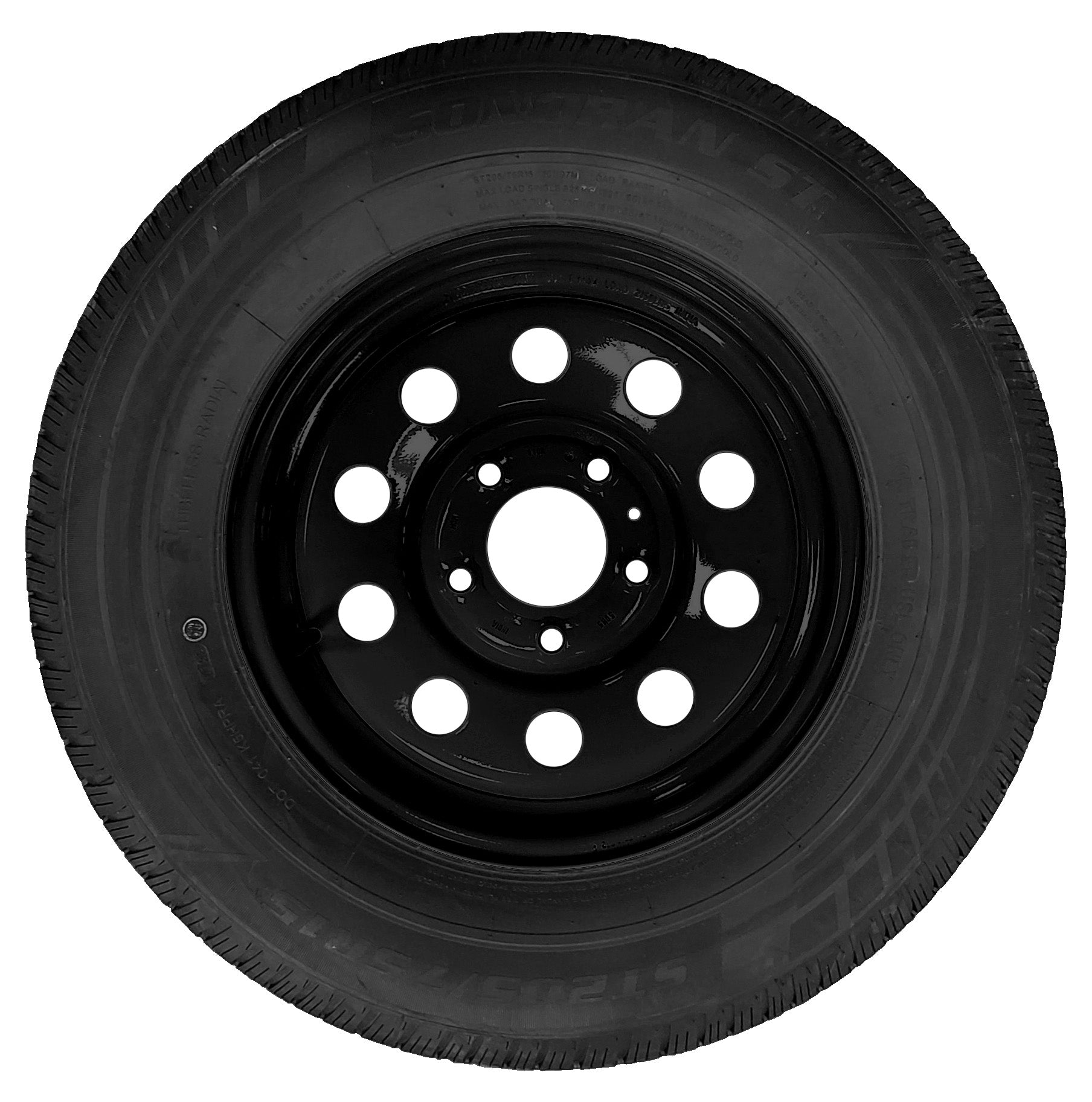 ST205/75R15 Rim & Tire, 6 Ply, Black, 5 on 5, LRC