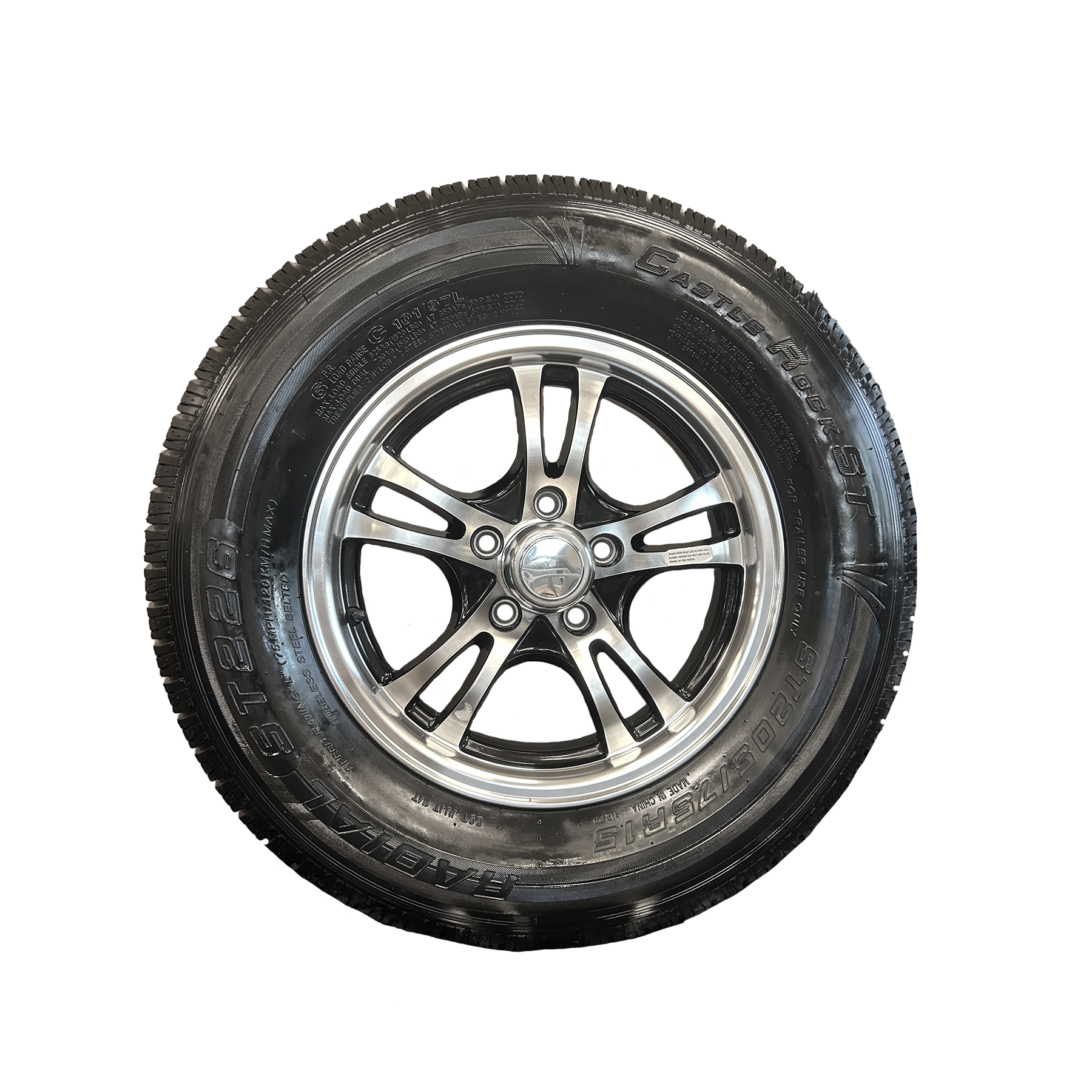 Pneu de remorque ST205/75R15 avec roue en aluminium de 15 po - 5 sur 5