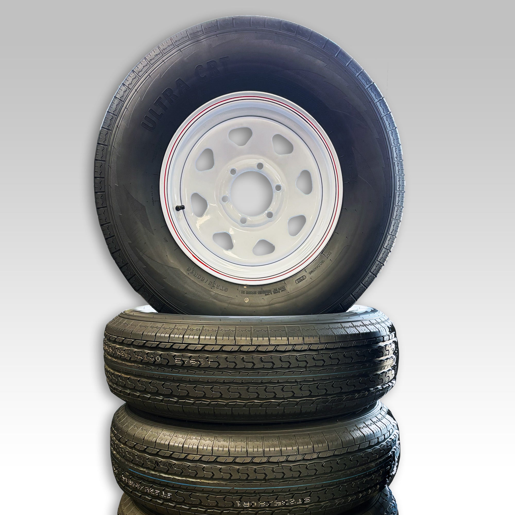ST235/80R16 Rim & Tire, 10 Ply, White, 6 on 5.5, LRE