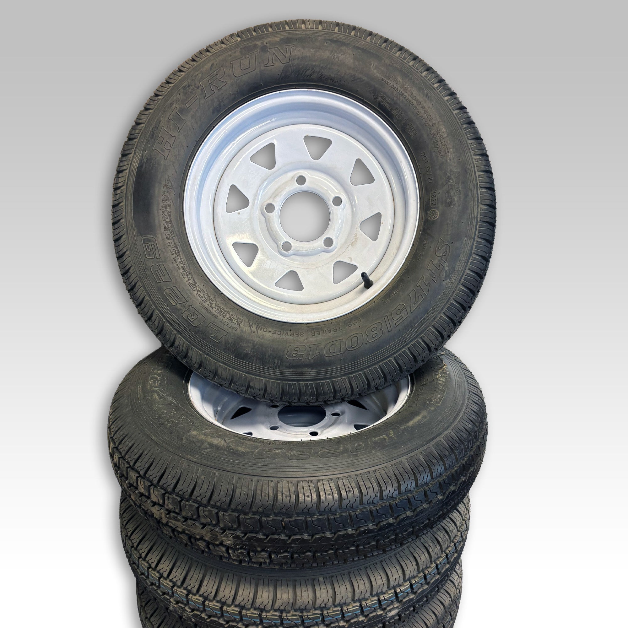 ST175/80D13 Rim and Tire, 6 Ply, White, 5 on 4.5, LRC