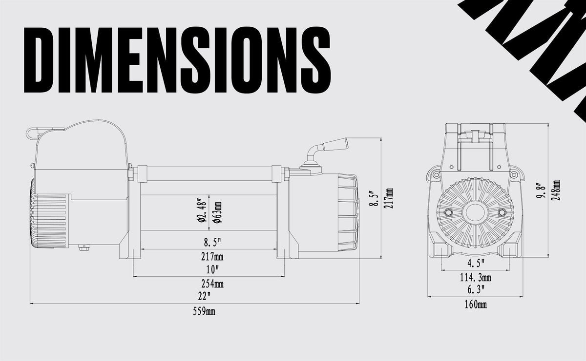 Samurai 12.5K LB Electric Winch - 12V Steel Rope