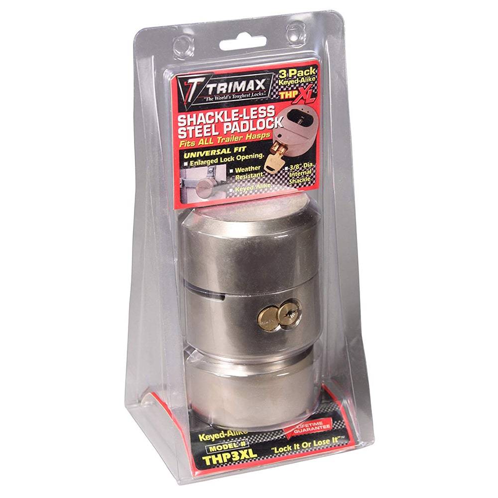 Trimax THP3XL Lot de 3 verrous de porte de remorque à manille interne avec clé identique