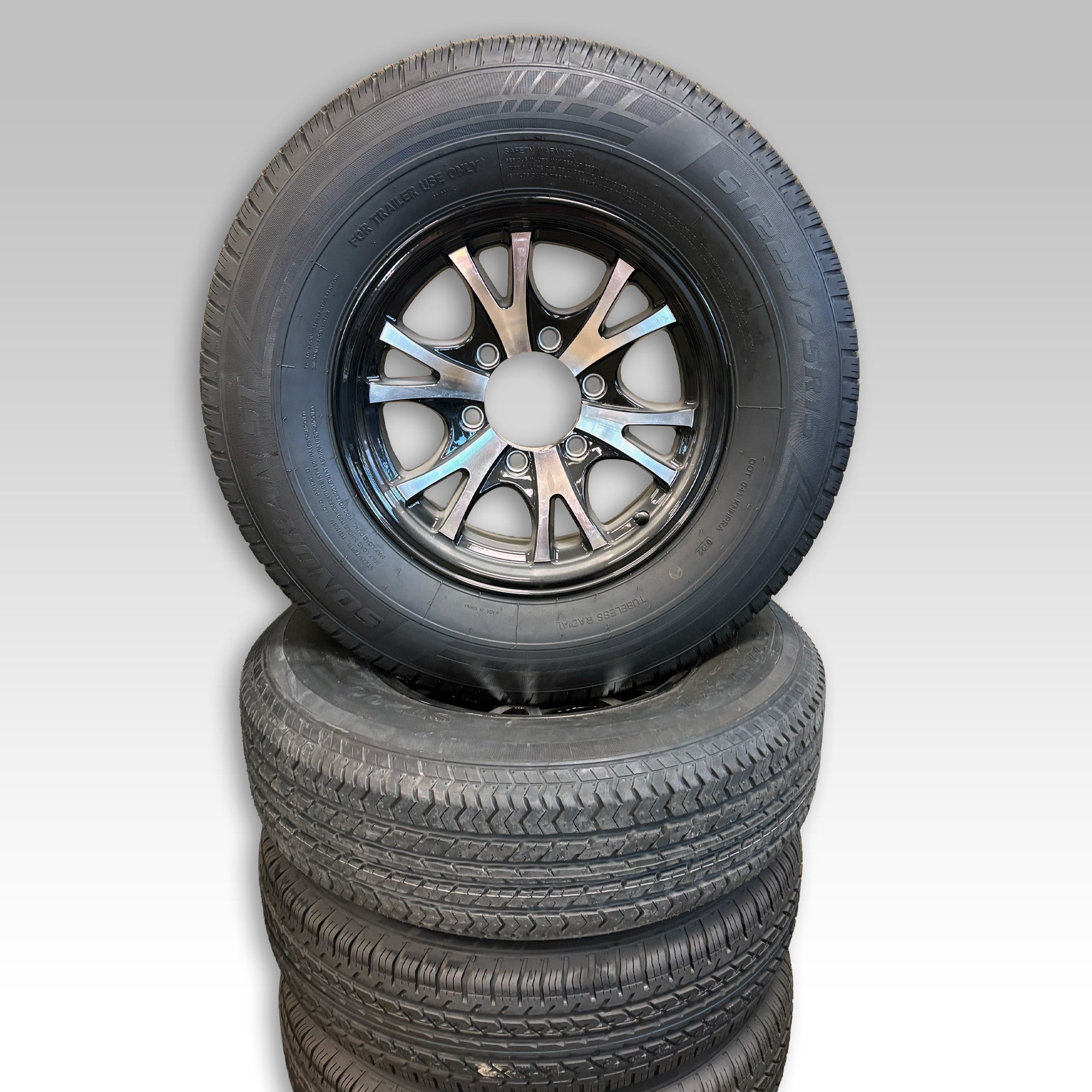 ST225/75R15 Rim & Tire, 8 Ply, Aluminum, 6 on 5.5, LRD
