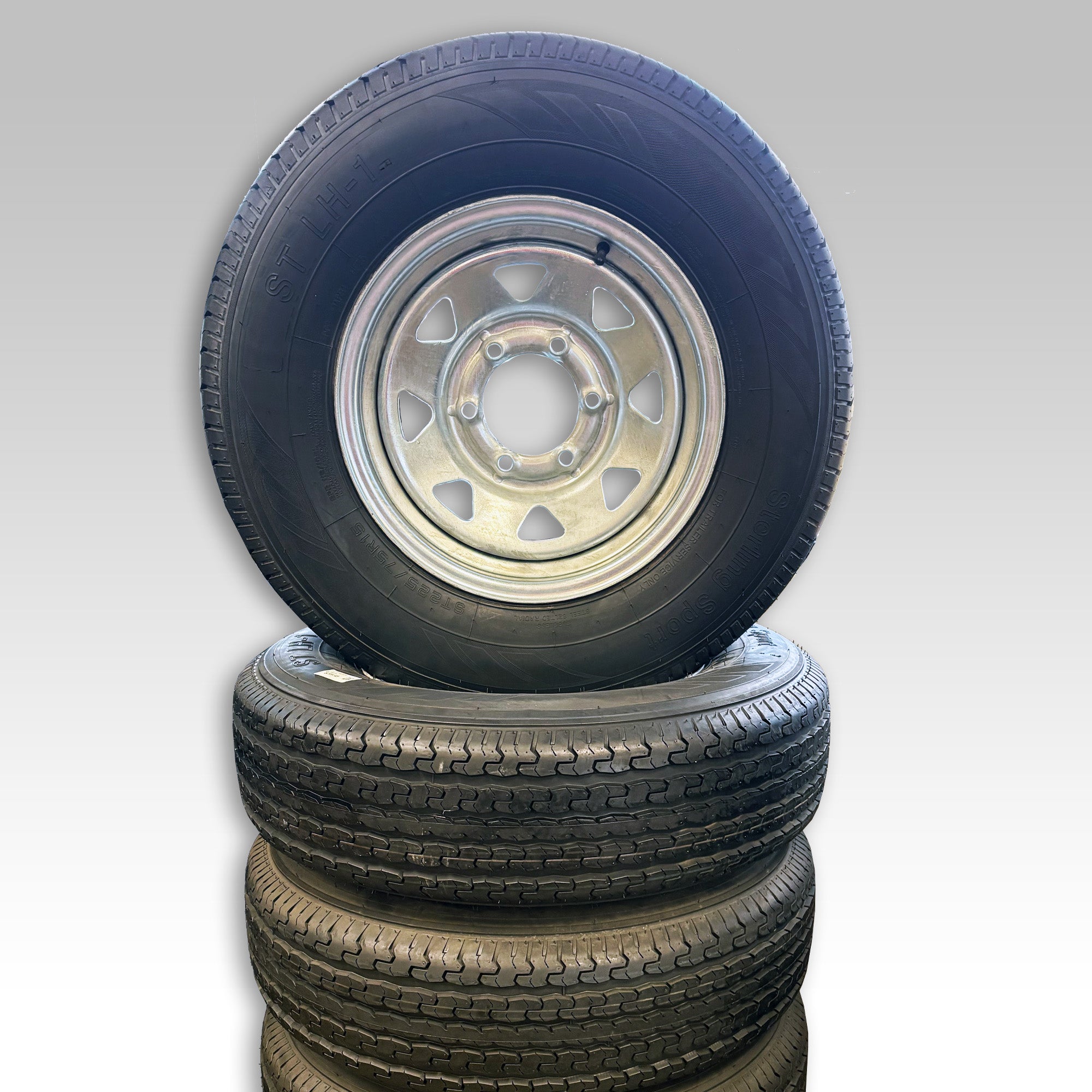 ST225/75R15 Rim & Tire, 8 Ply, Galvanized, 6 on 5.5, LRD
