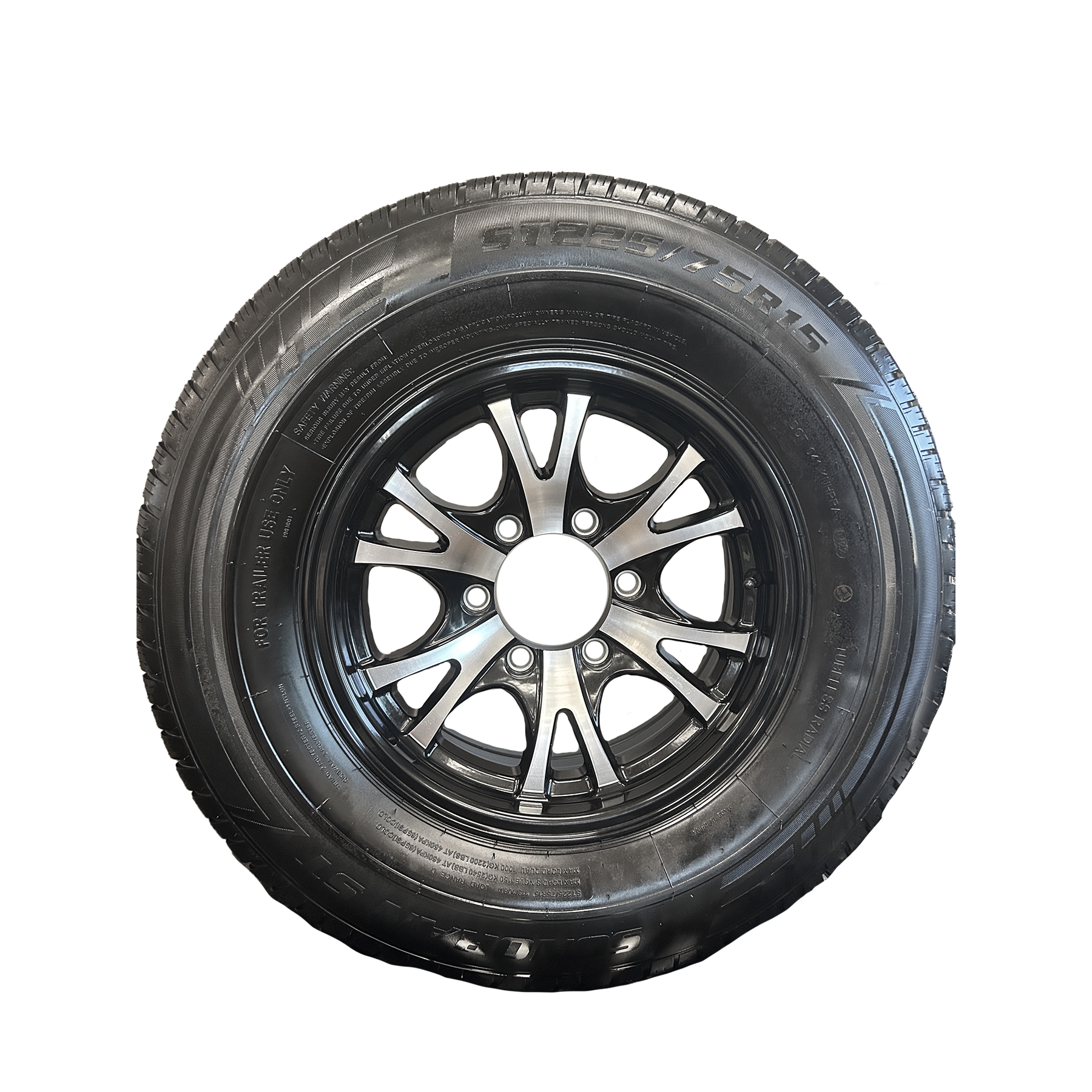 ST225/75R15 Trailer Tire w/ 15" Aluminum Wheel - 6 on 5-1/2"