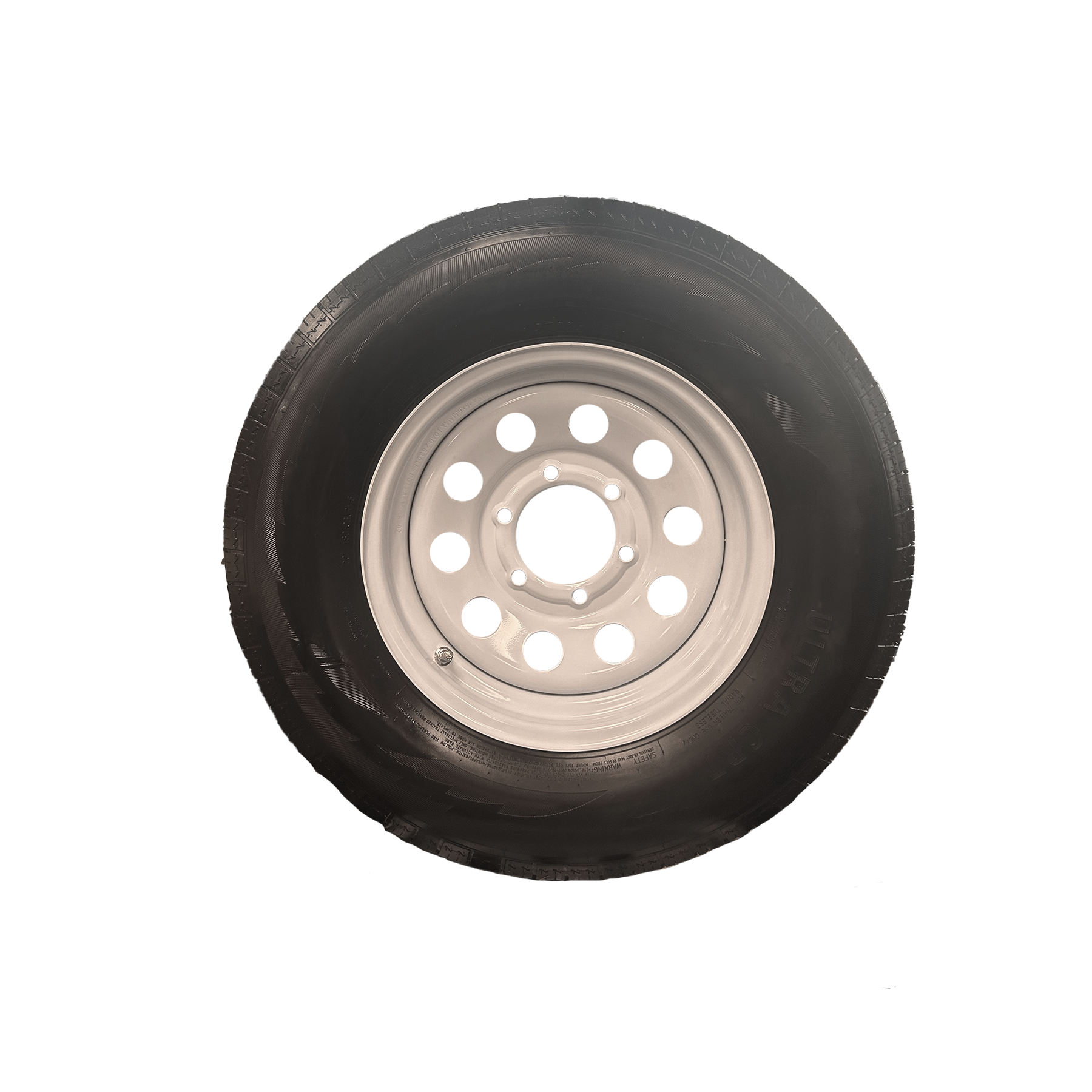 Trailer Tire and White Steel Rim Assembly