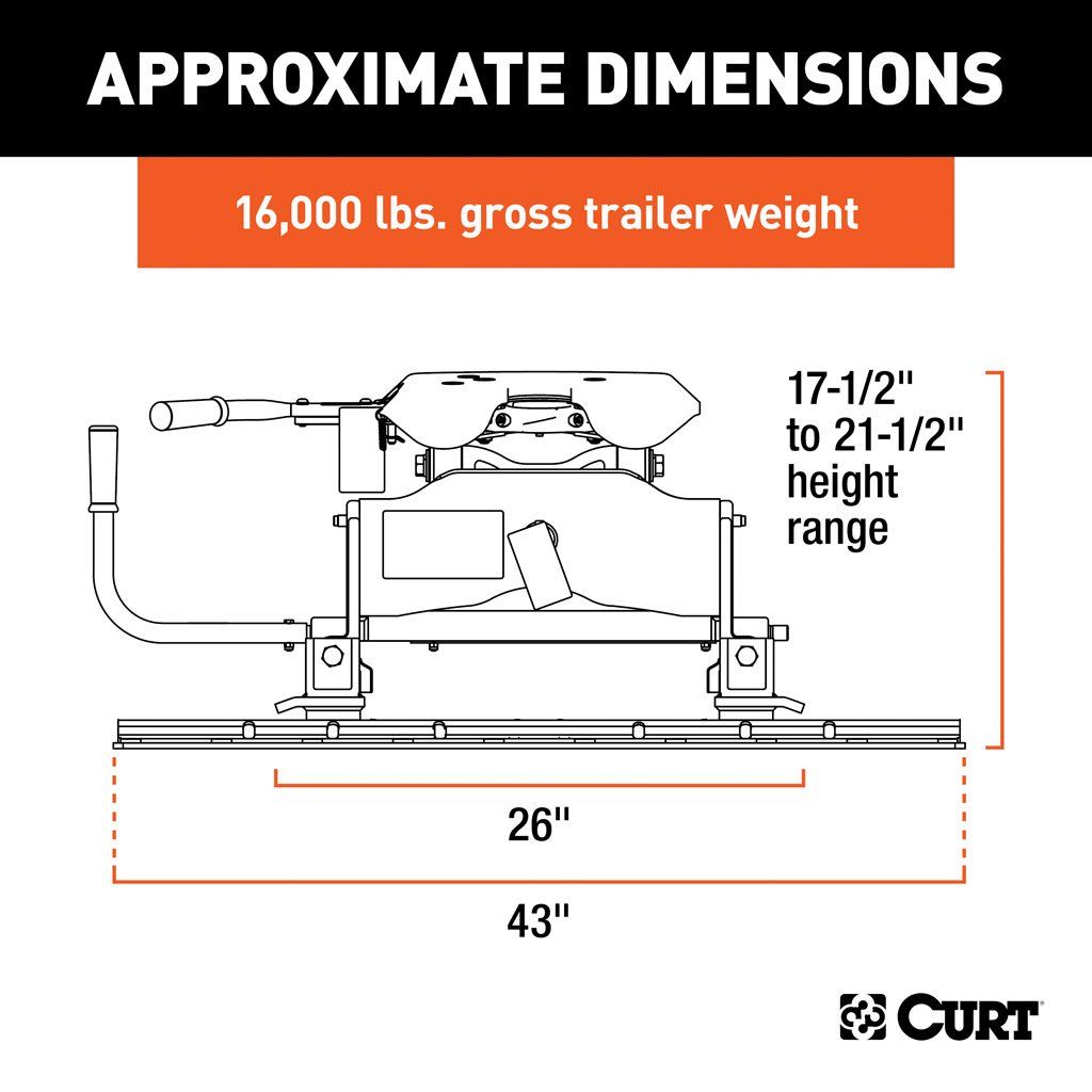 A16 Sliding 5th Wheel Hitch with Rails, 16,000 lbs.