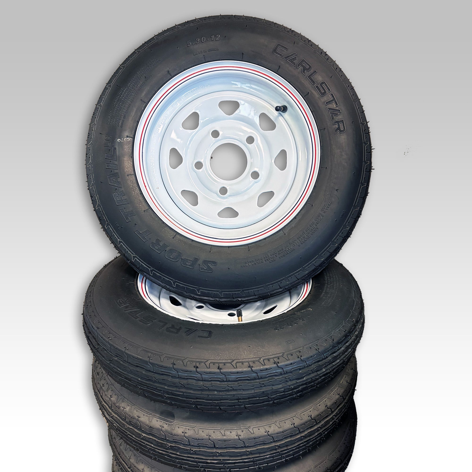 530X12 12" Rim and Tire, 6 Ply, White, 5 on 4.5, LRC