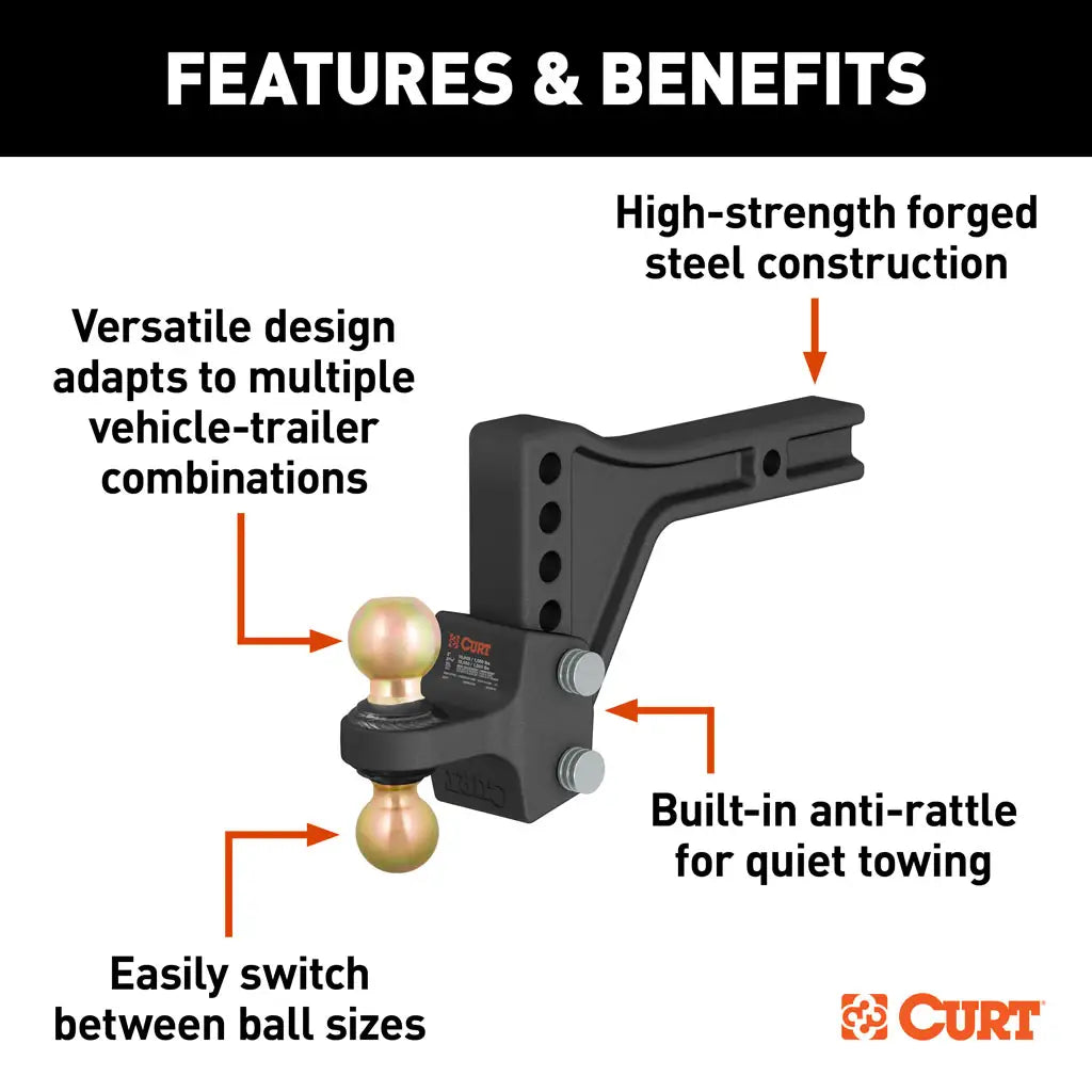 HD Adjustable Trailer Hitch Ball Mount with Dual Ball, 2-1/2" Shank, 20K