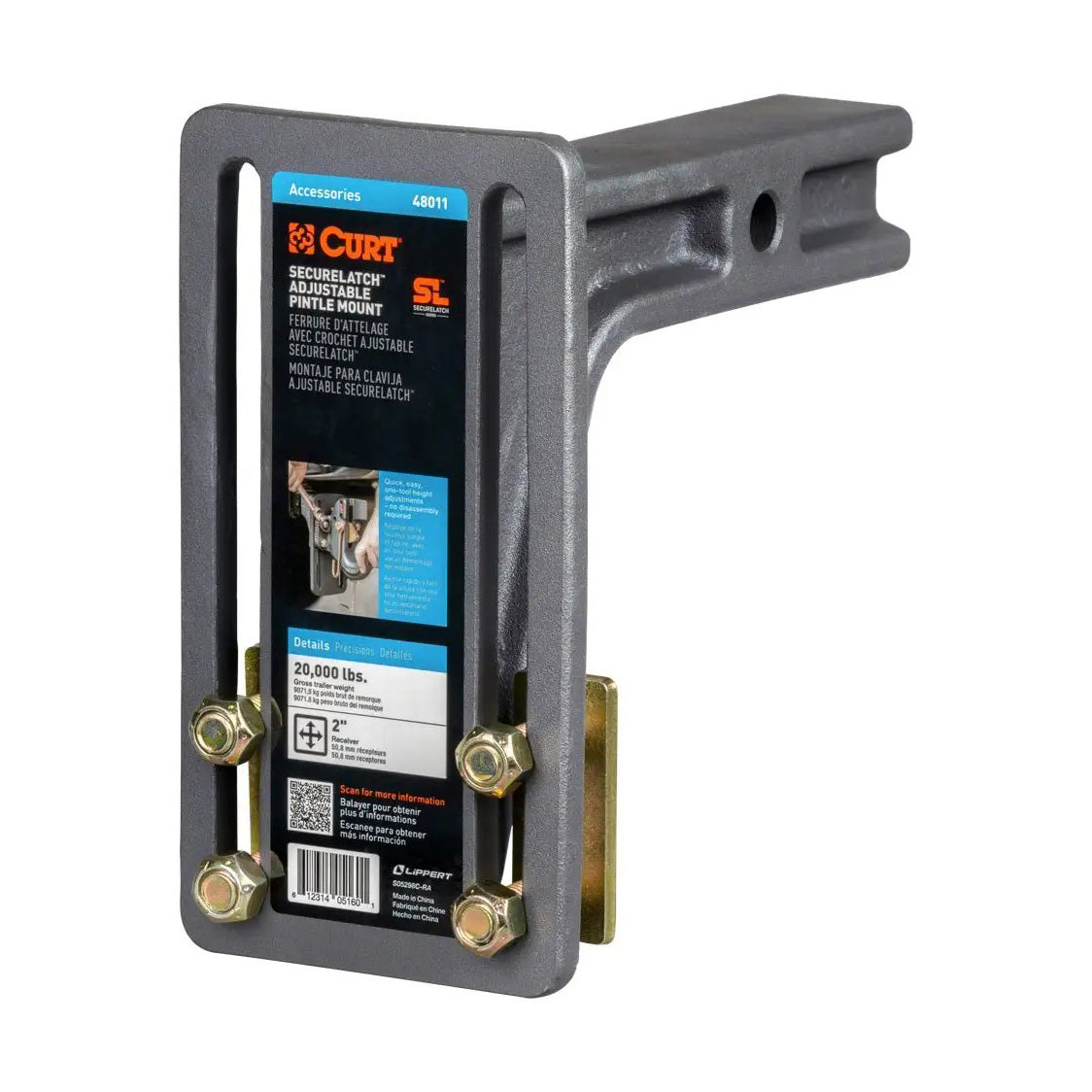 Securelatch Adjustable Pintle Mount (2in. Shank, 20,000 Lbs.)