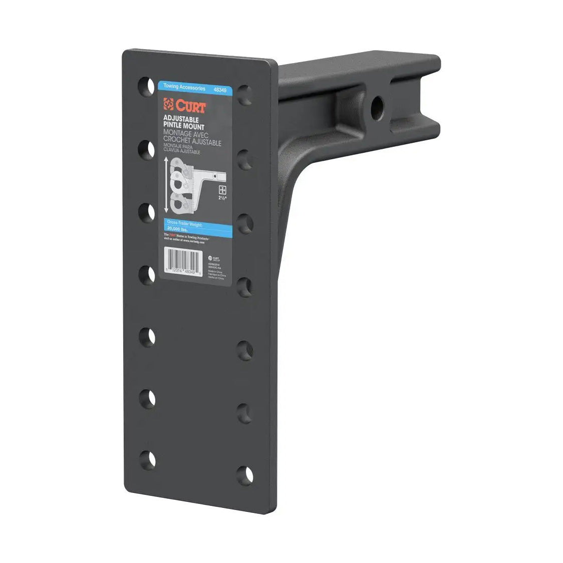 Adjustable Pintle Mount (2-1/2in. Shank, 20,000 Lbs., 12-1/2in. High, 10-3/4in. Long)