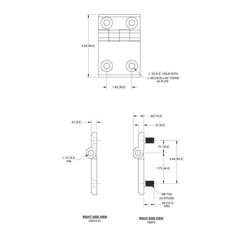 Hinge With Threaded Studs - Set of 2