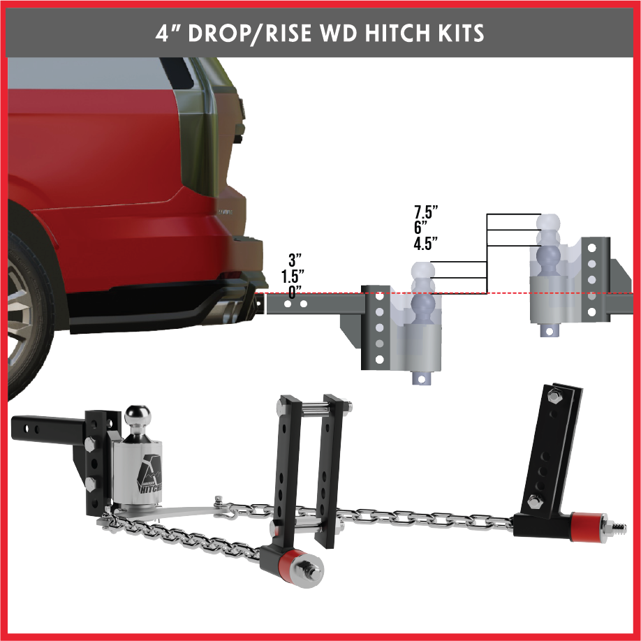 4" drop/rise, 2-5/16" ball, 3", 4", 5" & 6" brackets - No-Sway Weight Distribution Hitch