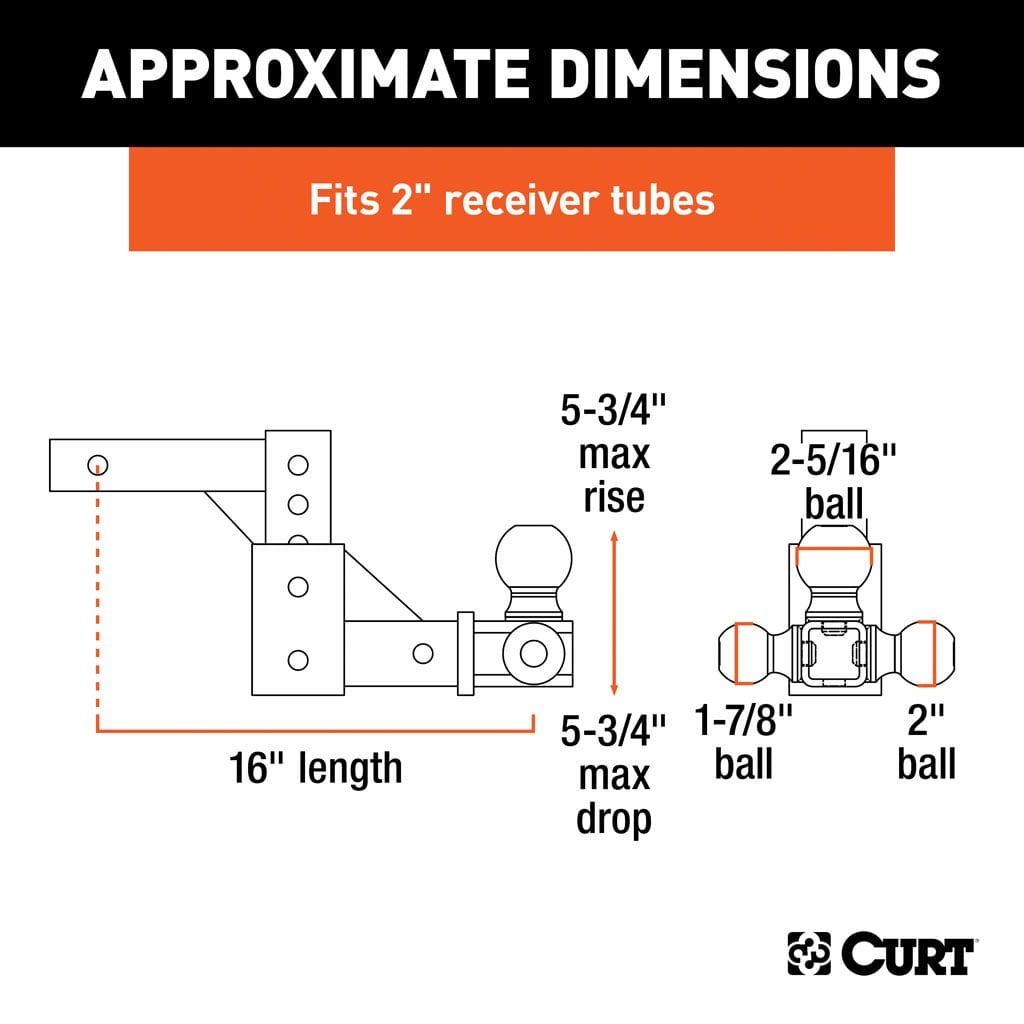 Support Tri-Ball réglable (tige de 2", boules de 1-7/8", 2" et 2-5/16")