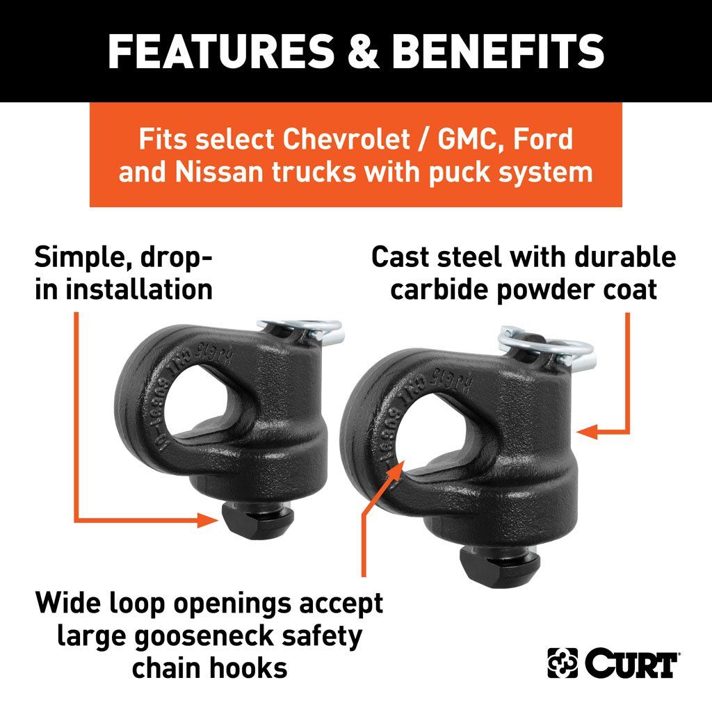 Ancrages de chaîne de sécurité à col de cygne OEM Puck System, Chevy, Ford, GMC, Nissan (38K)