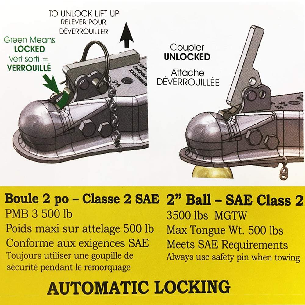 Auto-locking, 2" Ball, A-Frame Coupler Auto-Locking Coupler Hit N Hitch 